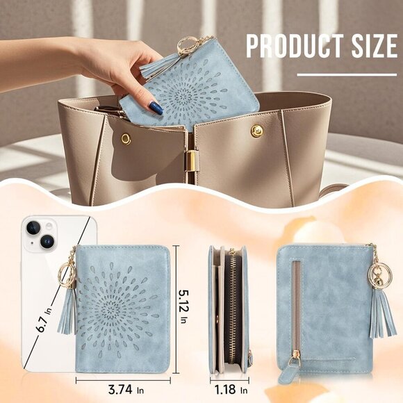 Women RFID Wallet Faux Leather Small Bifold Card Holder with Coin Pocket - Picture 5 of 6